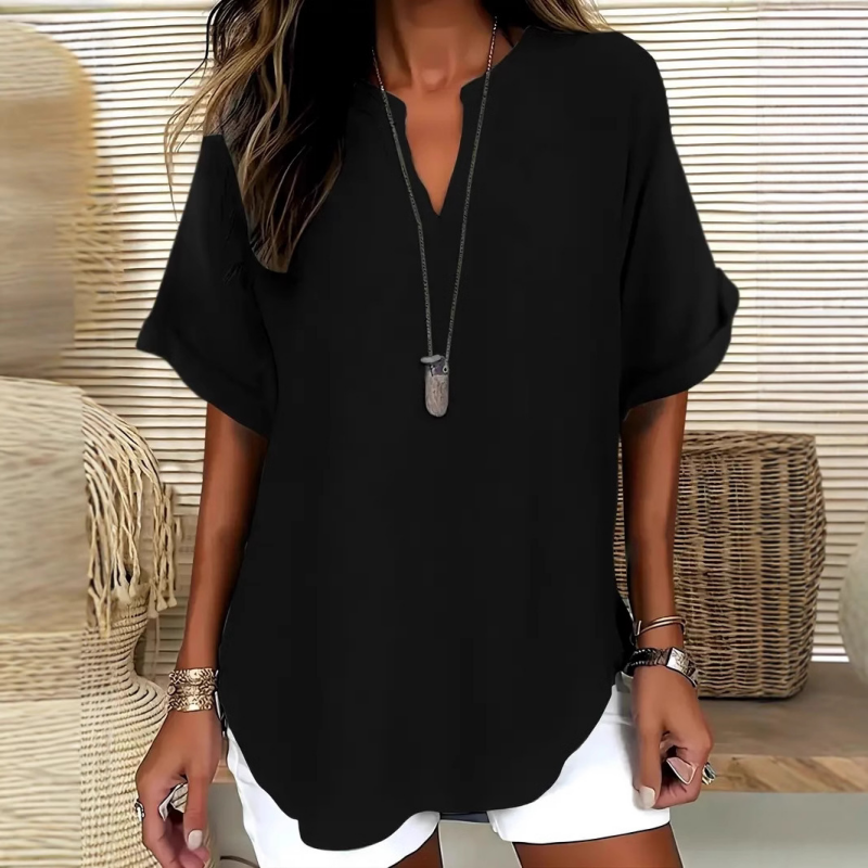 Women's Roll Sleeve V Neck Blouse