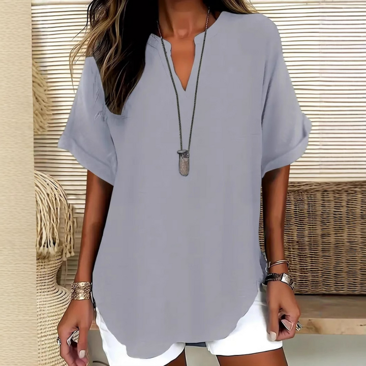 Women's Roll Sleeve V Neck Blouse