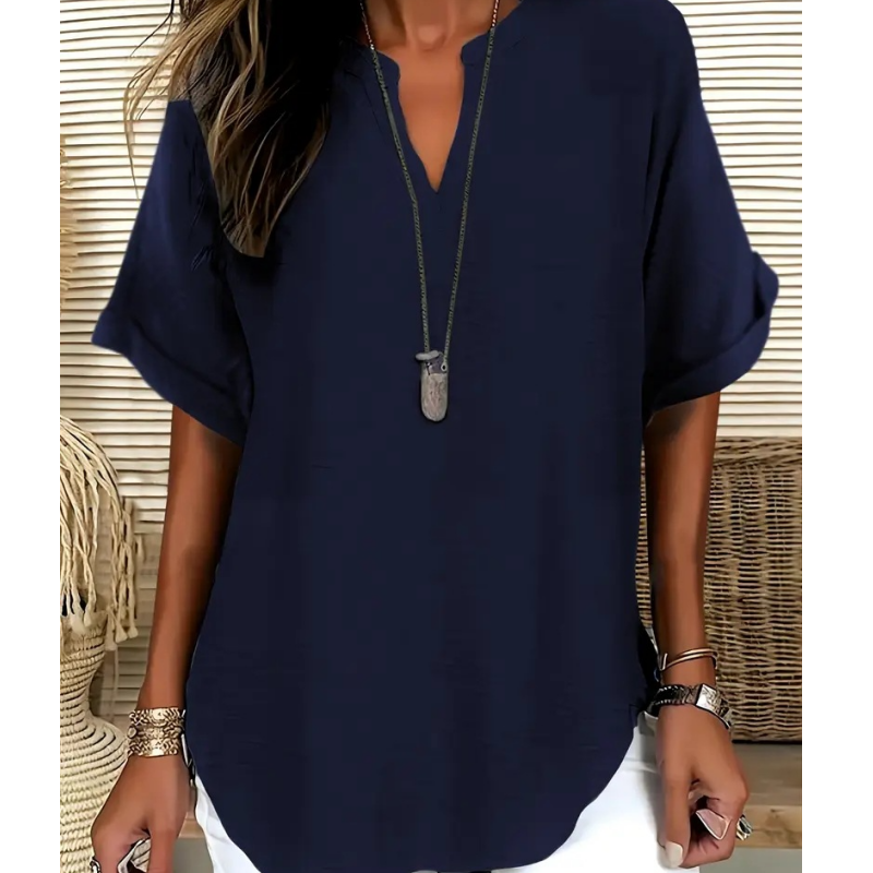 Women's Roll Sleeve V Neck Blouse