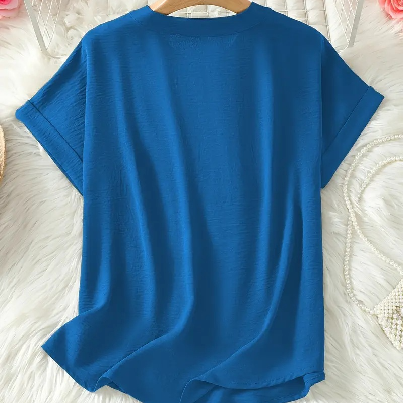 Women's Roll Sleeve V Neck Blouse
