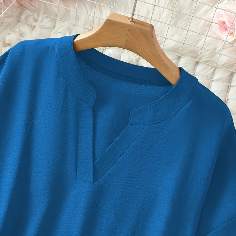 Women's Roll Sleeve V Neck Blouse
