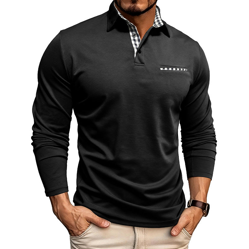 Men's Checkered Collar Long Sleeve Polo